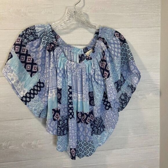 Altar'd State Off Shoulder Patchwork‎ Crop Top Women's Boho Peasant Crop - Picture 6 of 9